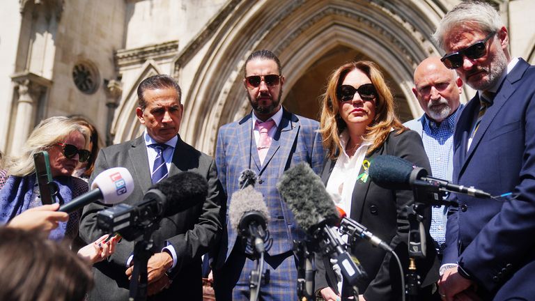 Dr Sinead O'Malley and Dr Sanjoy Kumar, parents of Grace O'Malley-Kumar, James Coates, son of Ian Coates, and Emma and David Webber, parents of Barnaby Webber, speak to the media .
Pic: PA