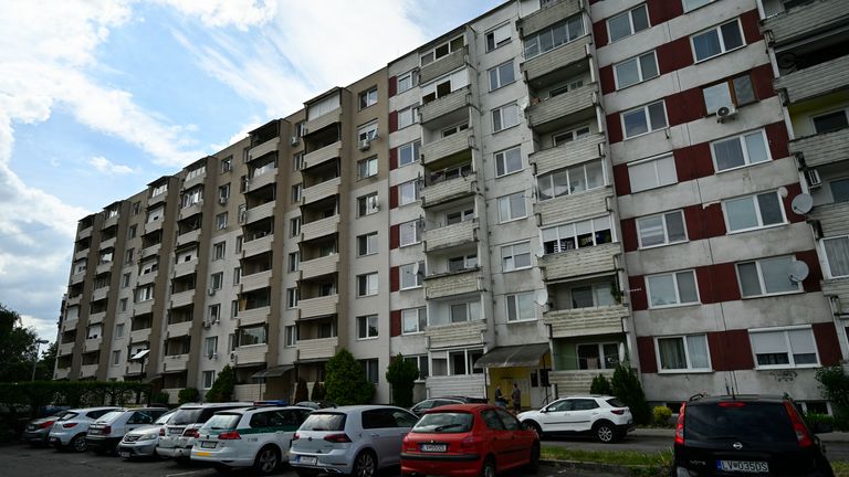 Building where the man who shot Slovak Prime Minister Robert Fico reportedly lived, in Levice, Slovakia, Thursday, May 16, 2024. Pic: AP Photo/Denes Erdos
