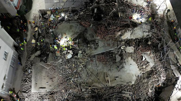 A drone view of the scene of a building collapse where several construction workers are thought to be trapped in George, South Africa May 6, 2024. REUTERS/Shafiek Tassiem TPX IMAGES OF THE DAY
