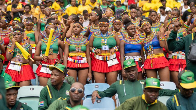 African National Congress supporters gather in Durban for the manifesto launch. Pic: AP
