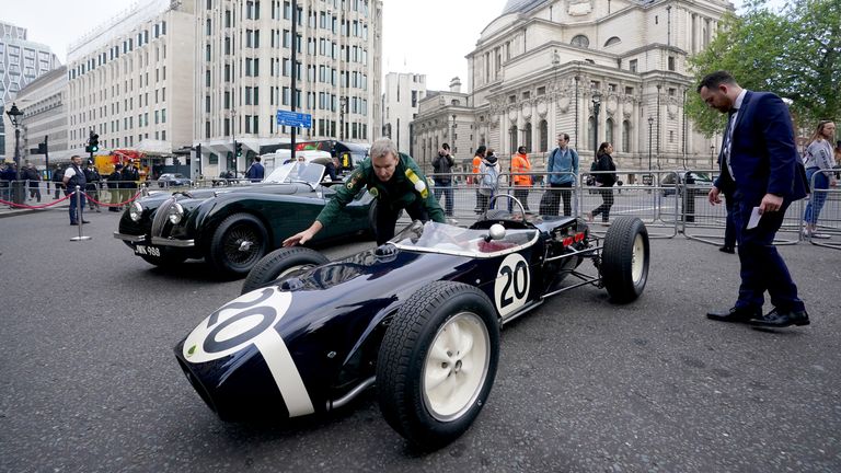 Pic: PA
The Lotus 18 No.20 on display outside Westminster Abbey in London before a service of thanksgiving for Sir Stirling Moss, who died on the 12th April 2020 aged 90. Picture date: Wednesday May 8, 2024.