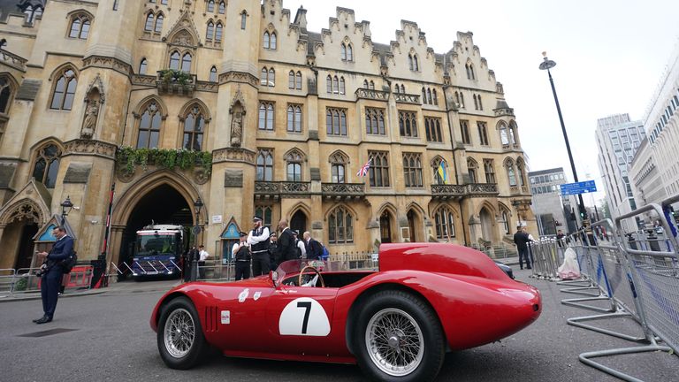Pic: PA
The Maserati OSCA on display outside Westminster Abbey in London before a service of thanksgiving for Sir Stirling Moss, who died on the 12th April 2020 aged 90. Picture date: Wednesday May 8, 2024.