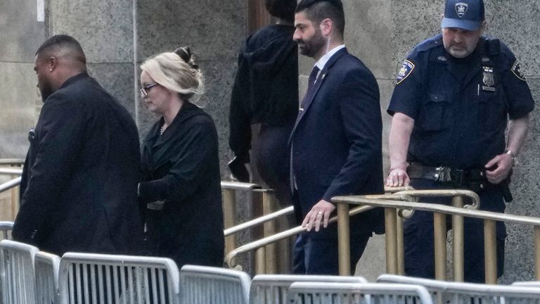 Stormy Daniels leaves court on Tuesday. Pic: AP