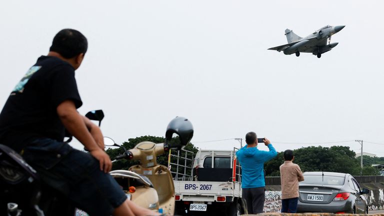 A Taiwan jet coming in to land at Hsinchu Air Base. Pic: Reuters
