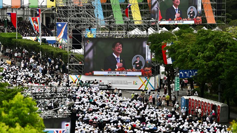President Lai Ching-te delivers a speech during Lai's inauguration ceremonies in Taipei.  Photo: AP