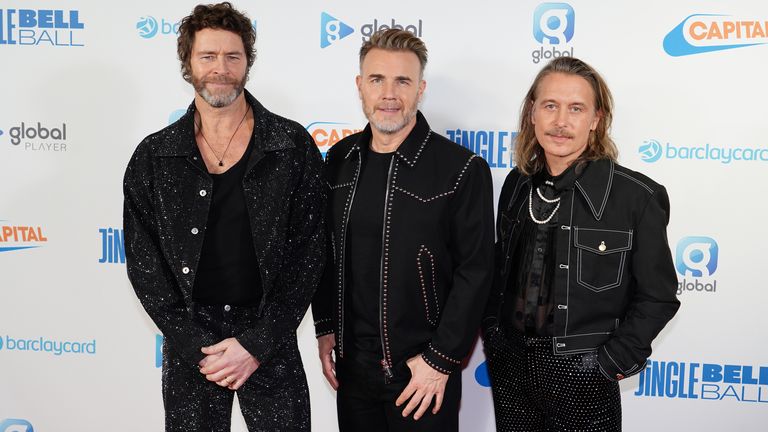 (left-right) Howard Donald, Gary Barlow and Mark Owen of Take That during day two of Capital&#39;s Jingle Bell Ball with Barclaycard at London&#39;s O2 Arena. Picture date: Sunday December 10, 2023.