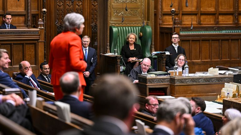 Theresa May giving her final speech as an MP. Pic: House of Commons