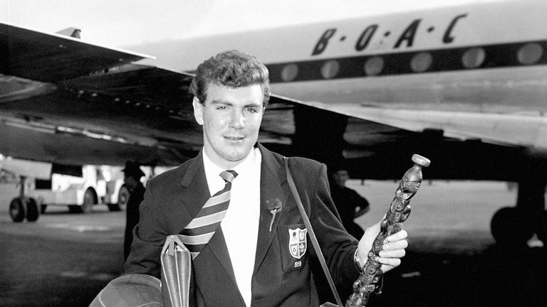 O'Reilly photographed with a carved Maori stick after returning from New Zealand with the British Lions rugby team in 1959. Photo: PA