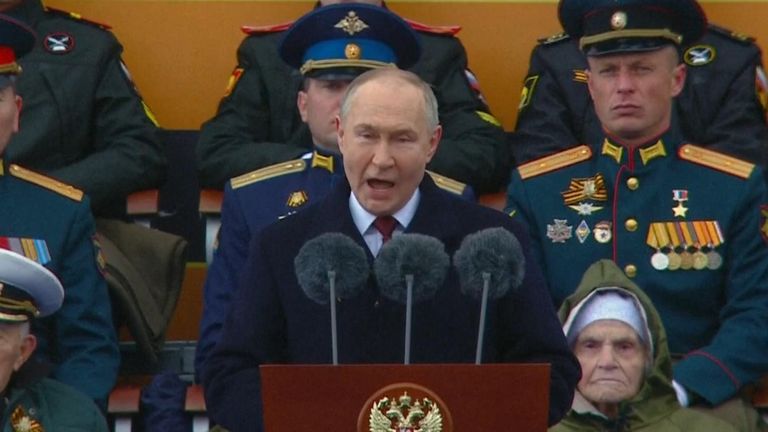 Vladimir Putin speaking during the Victory Day parade