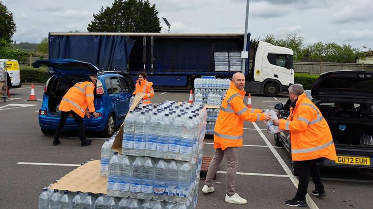 Bottled water stations as Hastings and St Leonards face a lack of water due to a burst pipe. Pic: Southern Water