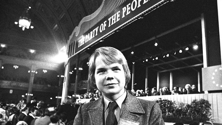 William Hague  after he received a standing ovation from delagates during the Tory Party conference at Blackpool. in 1977.
Pic: PA