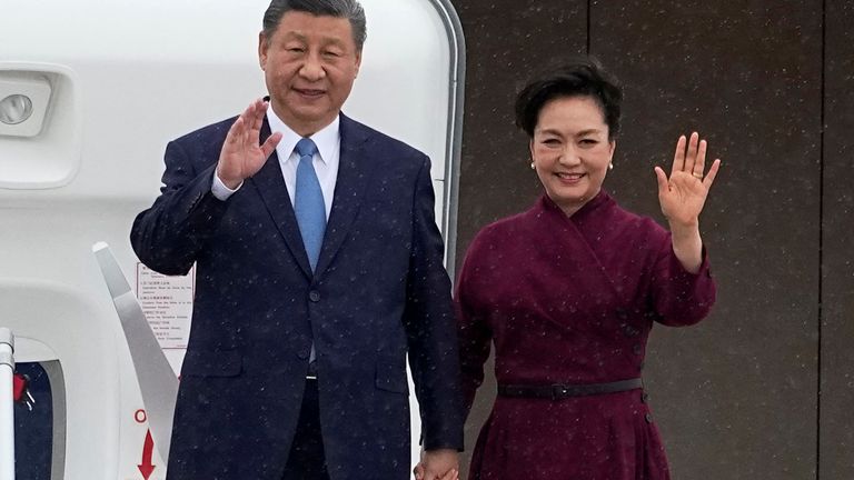 The president and wife Peng Liyuan arrived in Paris on Sunday. Pic: Reuters