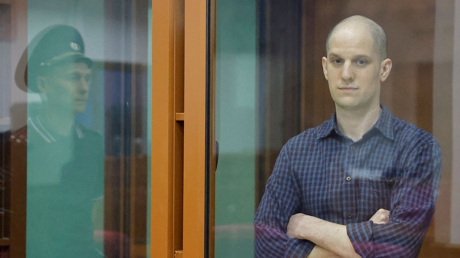 Evan Gershkovich: US journalist seen with shaved head as goes on trial in Russia for spying