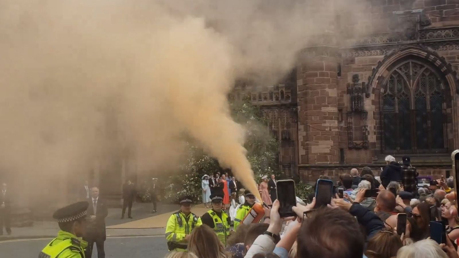 Duke of Westminster wedding: Protester sets off fire extinguisher outside Chester Cathedral