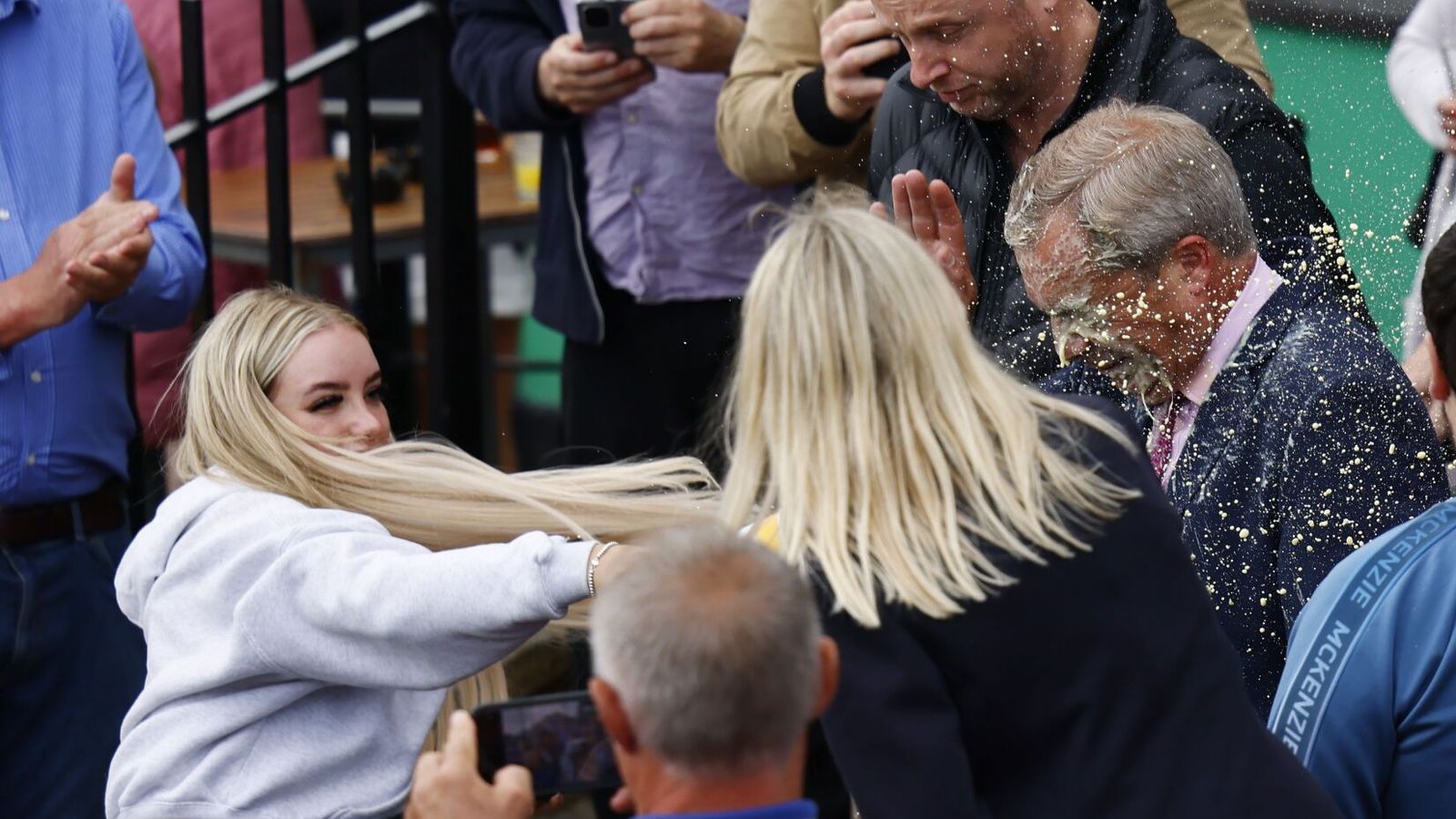 Nigel Farage has milkshake thrown over him after election campaign launch in Clacton