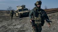 Azov Brigade soldiers near Bakhmut, Donetsk region, Ukraine, Saturday, Feb. 11, 2023. Pic: AP