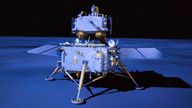 An animation of the lander-ascender combination of China's Chang'e-6 probe on the far side of the moon. Pic: Xinhua/Shutterstock