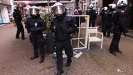 Local police gather after incident involving Serbia and England fans in Gelsenkirchen on Sunday afternoon. Pic: Reuters