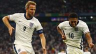 Harry Kane celebrates scoring for England vs Slovakia