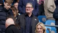 Sir Keir Starmer watching Arsenal play at Manchester City this season. Pic: PA