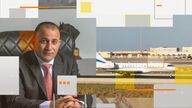 A private jet at the centre of a mysterious fake gold smuggling case belongs to a well-connected Egyptian tycoon, Ibrahim Al Organi, Sky News can reveal.
