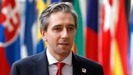 Simon Harris arrives for an EU summit in Brussels. Pic: AP