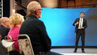 Rishi Sunak addresses the audience in Grimsby. Pic: PA