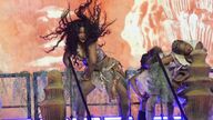 SZA performing on the Pyramid Stage at Glastonbury. Pic: Yui Mok/PA

