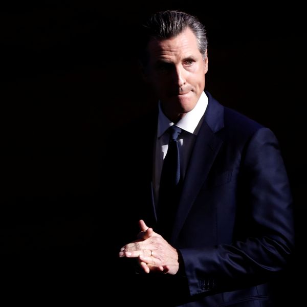 Newsom at the California Democratic Convention in 2019. Pic: Reuters