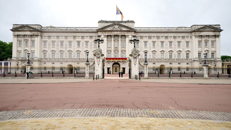 The red curtains on the balcony of Buckingham Palace.  Photo: PA