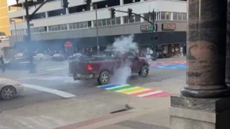 Pickup Driver Does Burnout Over Pride Crosswalk in West Virginia