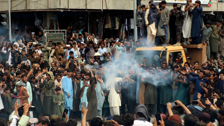 Fans took to the streets in their thousands in the city of Khost. Pic: AP