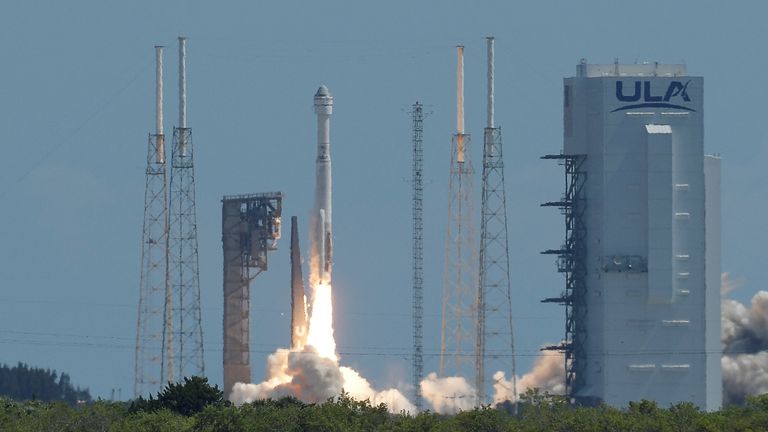 A United Launch Alliance Atlas V rocket carrying two astronauts aboard Boeing's Starliner-1 Crew Flight Test (CFT), is launched on a mission to the International Space Station, in Cape Canaveral, Florida, U.S., June 5, 2024. REUTERS/Steve Nesius