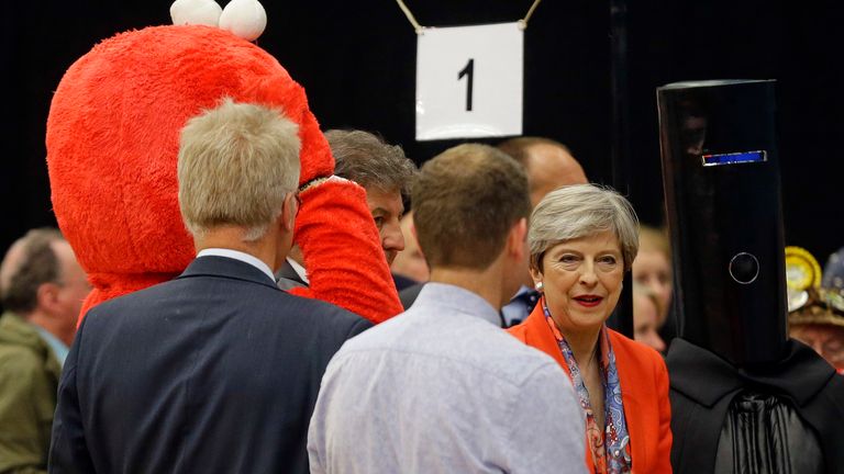Elmo and Lord Buckethead stood against Theresa May in 2017. Pic: AP
