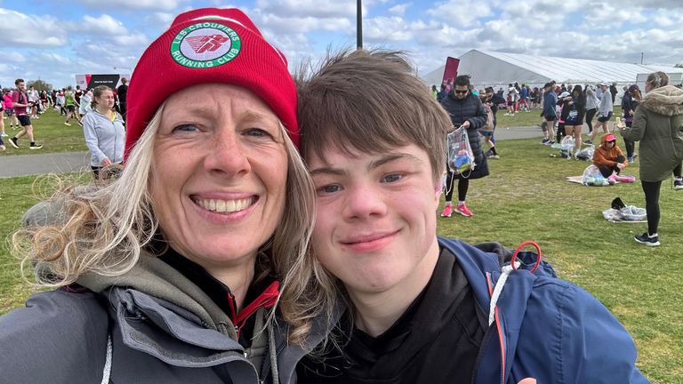 Ceri Hooper with her son Lloyd Martin, 19, who was told he could not take part in a charity sky drive "due to having Down's syndrome". Pic: Ceri Hooper