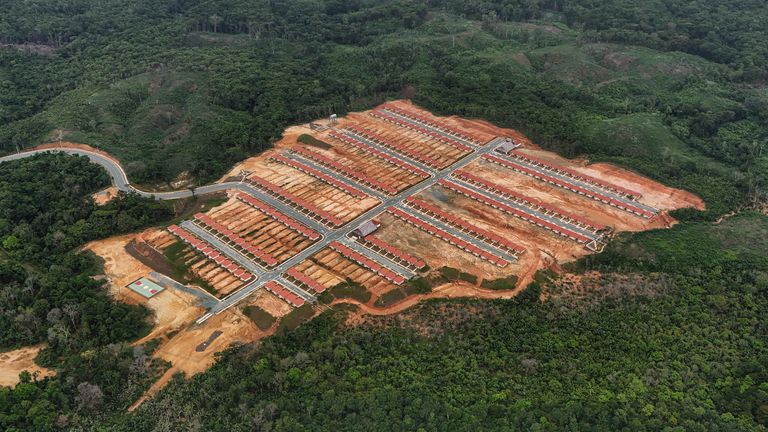 New homes stand in Nuevo Carti on Panama's Caribbean coast. Pic: AP