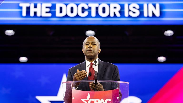 Former Secretary of Housing and Urban Development Ben Carson speaks during the Conservative Political Action Conference (CPAC) at the Gaylord National Resort and Convention Center in National Harbor, Md., Feb. 22, 2024. (Francis Chung/POLITICO via AP Images)