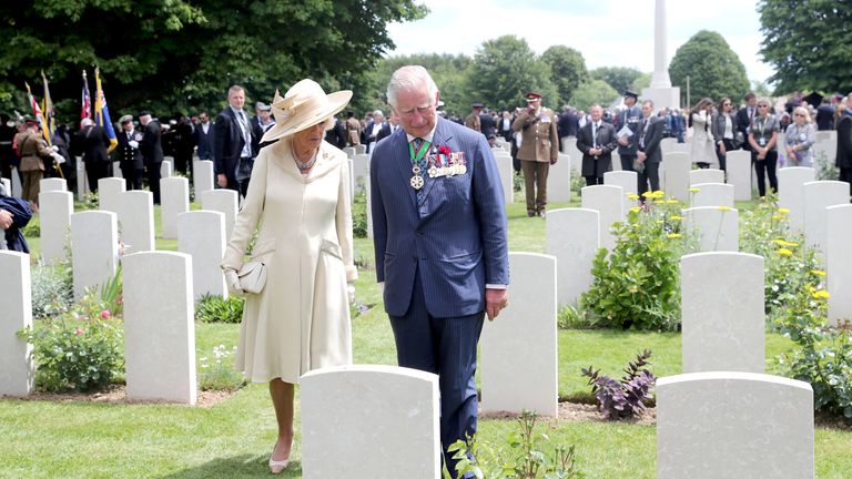 Charles and Camilla attending the 75th anniversary D-Day commemorations in France in 2019. Pic: PA