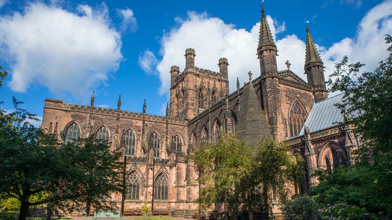 A view of the magnificent Chester Cathedral, in the historic city of Chester in Cheshire, UK. 