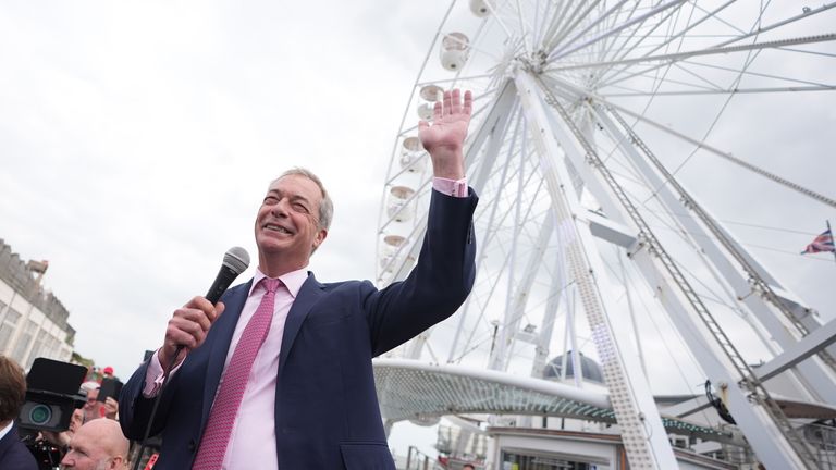Nigel Farage launches his General Election campaign in Clacton-on-Sea.
Pic: PA
