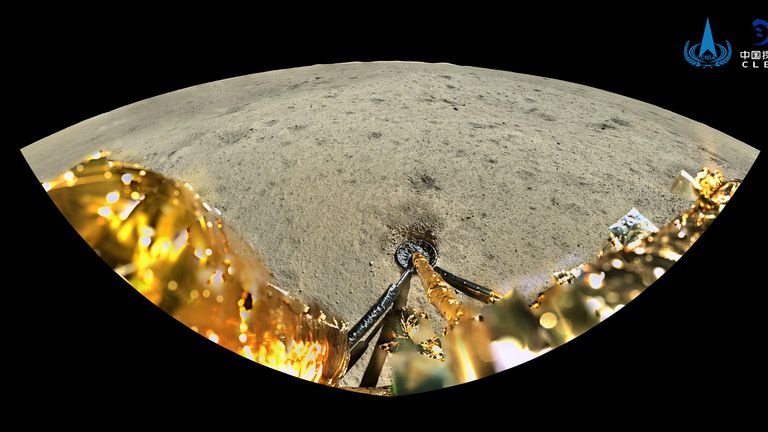 The moon surface taken by a panoramic camera aboard the lander-ascender combination of Chang'e-6 spacecraft after it landed on the moon.
Pic: Xinhua /AP