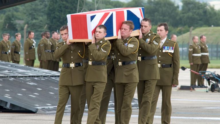 The body of Cpl Lee Scott arrives back in the UK, 14 July 2009 Pic: Ministry of Defence
