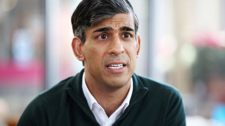 Rishi Sunak chats with members of the media at a garden centre in Crawley.
Pic: Reuters