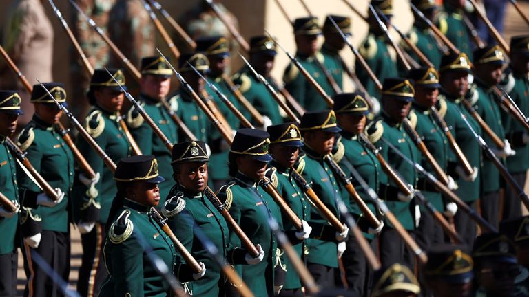 The South African National Ceremonial Guard attend the inauguration ceremony of South Africa's president-elect Cyril Ramaphosa