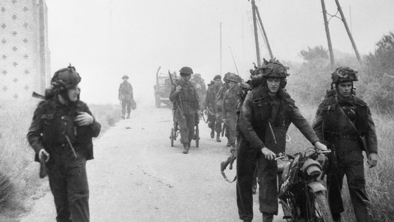 Royal Marines from 48 Commando after landing in Normandy for D-Day. Pic: Imperial War Museum/PA
