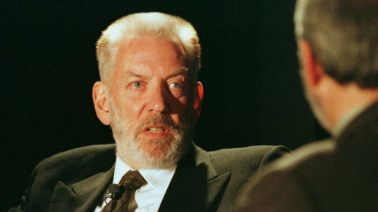 Actor Donald Sutherland answers questions from film critic Leonard Maltin in 1998. Pic: Reuters