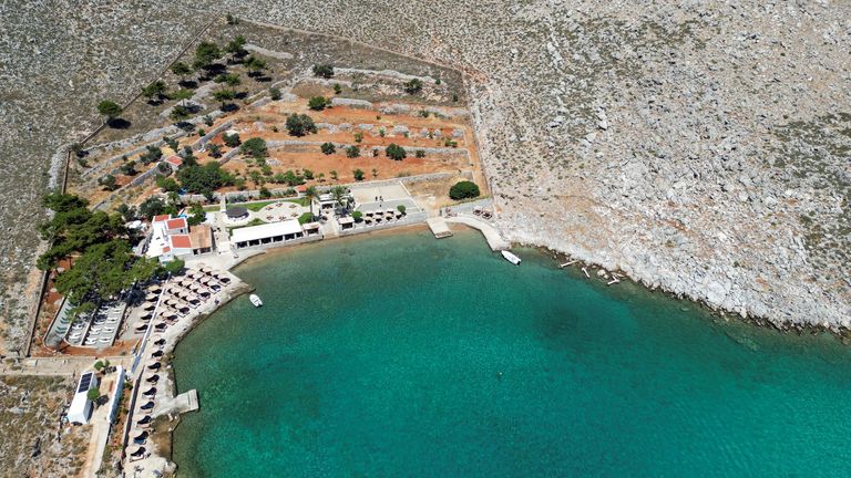 Pic: Reuters
A drone view shows the area where the body of British TV presenter Michael Mosley was found, on the southeastern Aegean Sea island of Symi, Greece, June 9, 2024. 