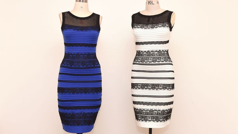 The two-tone dress (left) next to an ivory and black version by Roman Originals, which has sparked a global debate on Twitter about what colour it is. Date taken: Friday 27 February 2015. See PA story MEDIA Dress. Image credit: Joe Giddens/PA Wire