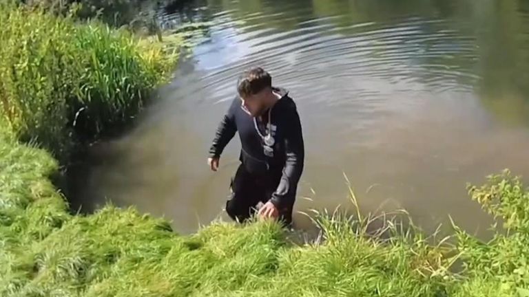 A drug dealer who jumped in a river to evade police has been jailed for more than three years.