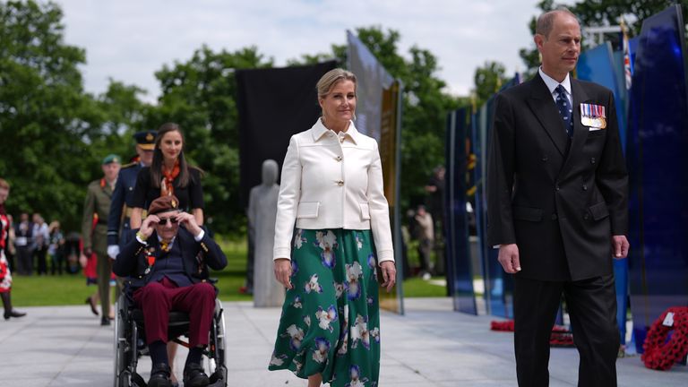 The Duke and Duchess of Edinburgh during the Royal British Legion service at the National Memorial Arboretum in Alrewas, Staffordshire, on the 80th anniversary of the D-Day landings. Photo: PA